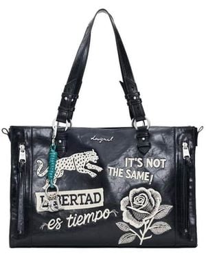 Desigual Borsa Media Nera - Bianco