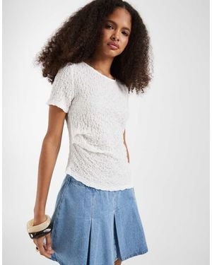 Vero Moda Asymmetric Ruched Detail Crinkle Texture Top - White
