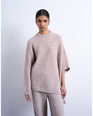 TOPSHOP Poncho d'ensemble souple en maille - beige - Violet