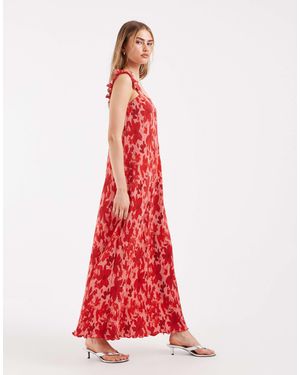 Pieces – plissiertes maxikleid - Rot