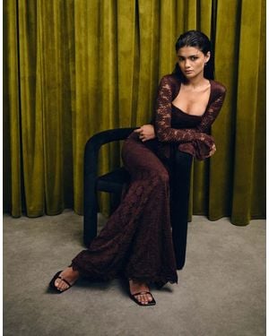 Wanderdoll Juliette Square Neck Corset Detail Bow Tie Sleeve Lace Maxi Dress - Green