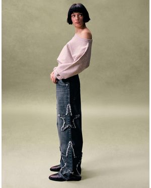 Bershka Jean baggy avec étoiles brodées - jean - Vert