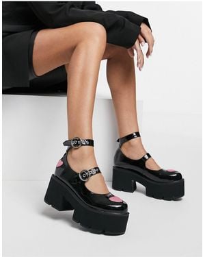 LAMODA Chunky Heart Heeled Shoes - Black