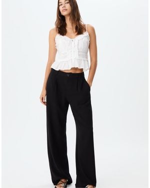 Stradivarius Straight Leg Trousers With Linen - Blue