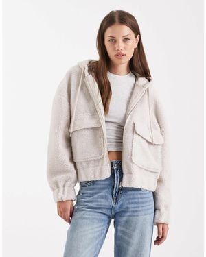 ONLY Pocket Detail Hooded Teddy Jacket - Natural