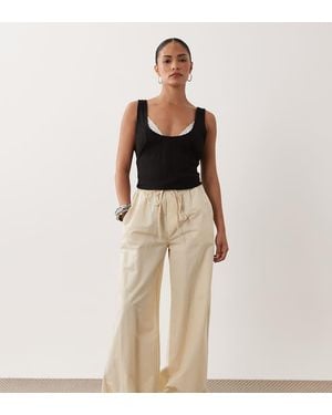 Miss Selfridge Linen Blend Wide Leg Trousers - Natural
