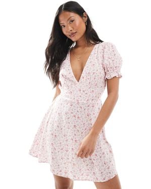 Miss Selfridge Printed Spun V Neck Mini Tea Dress - White