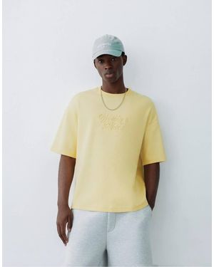 Pull&Bear Heavyweight T-shirt Slogan - Natural