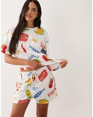 ASOS Oversized Tee & Short Pyjama Set - Multicolour