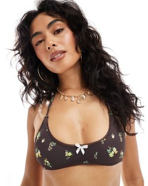 ASOS Shannon Picot & Bow Scoop Bikini Top - Black
