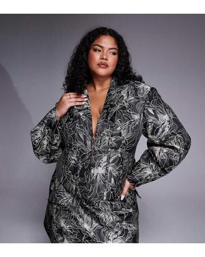 ASOS Curve Jacquard Sculpted Blazer - Grey
