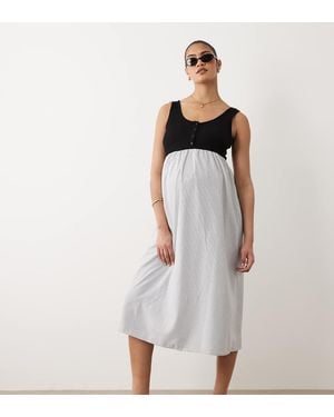 Mama.licious Mamalicious Maternity Sleevless Midi Dress With Contrast Stripe Skirt Detail - White