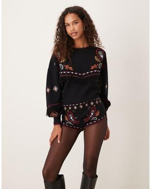 Never Fully Dressed Safari Embroidered Knitted Hotpants - Black