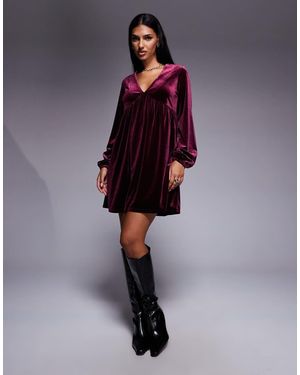 New Look Aangerimpelde Fluwelen Mini Jurk - Paars