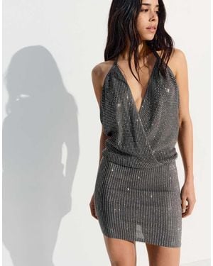Bershka Shimmery Halter Mini Dress - Black