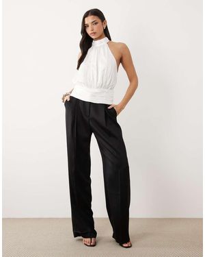 Gina Tricot Satin Halterneck Top With Cinched Waist - White
