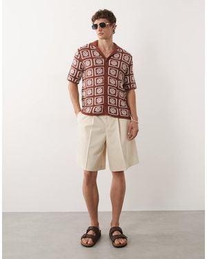 ASOS Tailored Pleated Bermuda Shorts - Natural