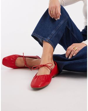 SEQWL Wide Fit Seqwl Iris Wide Fit Tie Detail Ruched Ballet Flats - Blue