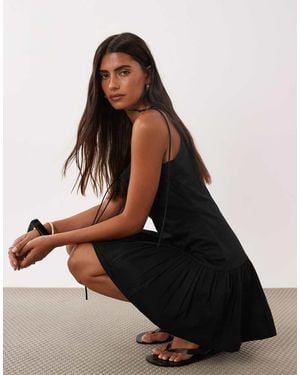 ASOS Structured Cotton Sateen Tie Bust Dropped Waist Mini Sundress - Black