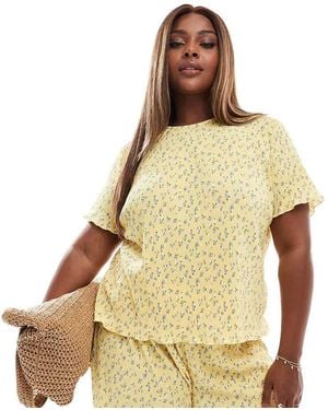 Pieces Plus Pieces Curve Mini Plisse Baby Tee Co-Ord - Natural