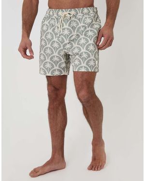 Threadbare Palm Print Seersucker Swim Shorts - White