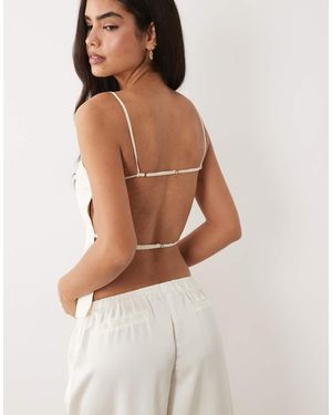 Lioness Camille Satin Strappy Open Back Cami Top - Natural