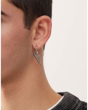 FADED FUTURE Single Feather Wing Hoop Earring - Brown