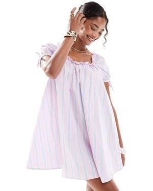 New Look Stripe Square Neck Poplin Mini Dress - Purple
