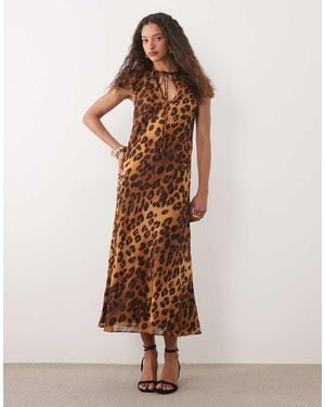ASOS Frill Sleeve Chiffon Maxi Dress - Brown