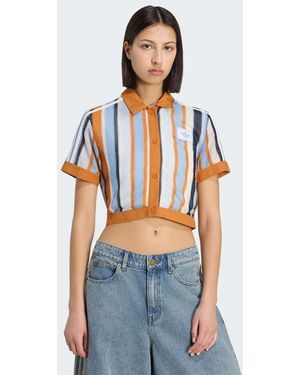 adidas Originals Summer Glow Striped Cropped Polo - Blue