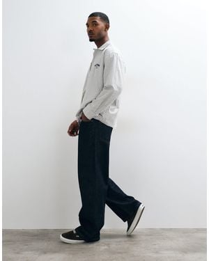 ASOS Oversized Oxford Stripe Shirt With Chest Print - White