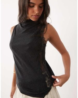 Mango High Neck Lace Detail Sleeveless Top - Black