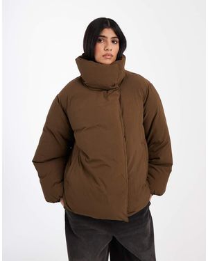 ASOS Funnel Neck Clean Puffer Jacket - Brown