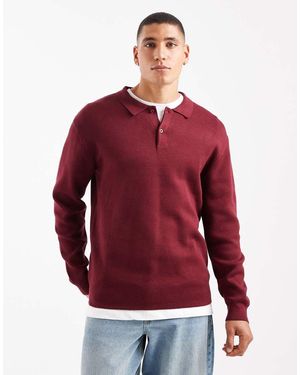 New Look Compact Knit Polo Jumper - Red