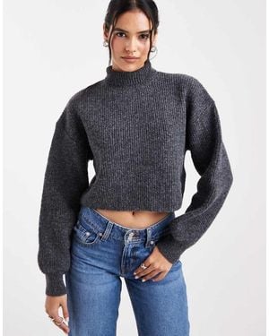 Monki Cropped High Neck Jumper - Black