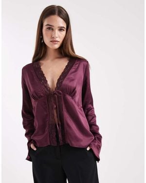 Miss Selfridge Satin Tie Front Blouse - Purple