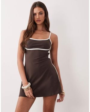 The Frolic Exclusive Jersey Contrast Piping Cami Mini Dress - Brown