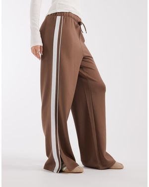 Pieces Wide Leg Trousers With Side Stripe - Brown