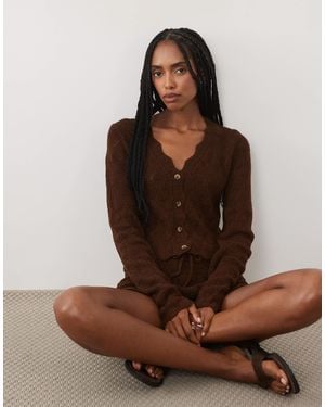 Miss Selfridge Gestricktes häkel-cardigan-kombiteil mit v-ausschnitt - Braun