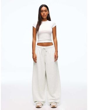 Bershka Barrel Plush Trousers With Stoppers - White