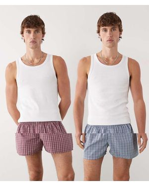 Weekday Pack De 2 Calzoncillos De Color Rojo Y Azul A Cuadros Estilo Bóxer De - Blanco