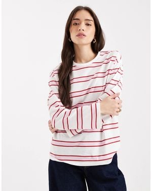 Pieces Oversized Rugby Stripe Long Sleeve T-shirt - White