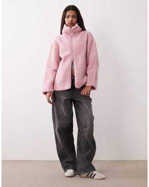 Gina Tricot Pile Zip Up Shacket Jacket - Pink