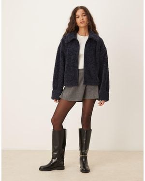ASOS Chenille Borg Zip Through Fleece - Blue