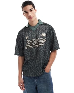 Pull&Bear Leopard Print Football Polo - Gray
