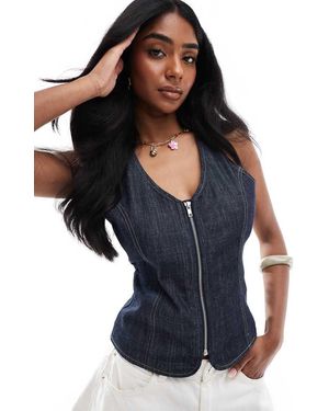 Pull&Bear Denim Halterneck Top - Blue
