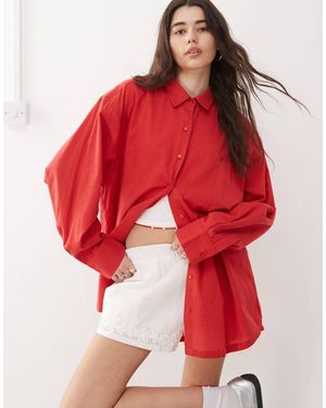 Collusion Camicia Oversize Rossa Effetto Lino - Rosso
