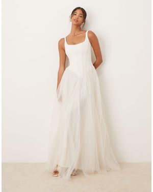 LACE & BEADS Corset Drop Hem Maxi Dress - Natural