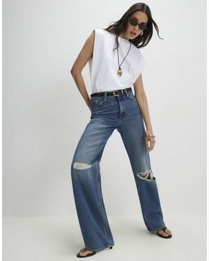 River Island Ripped Relaxed Straight Jeans - Blue
