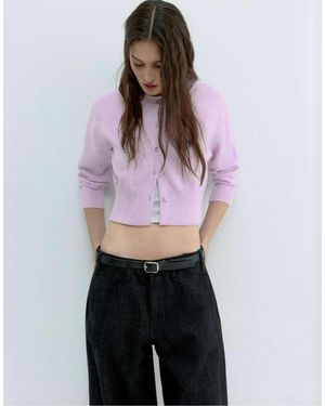 Pull&Bear Short Buttoned Cardigan - Purple